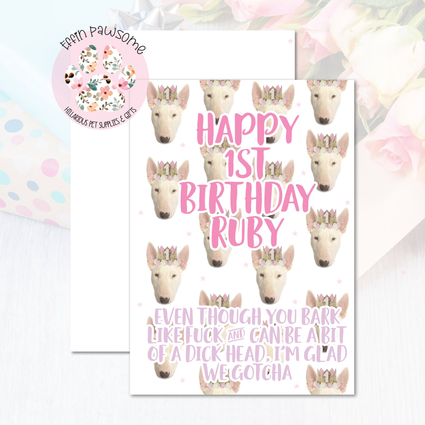 Funny Birthday Card | Happy 1st Birthday | Dog Mum | Mother's Day Card | Pet Gift | Party Celebration | Rude Card | Greetings Card | Mature