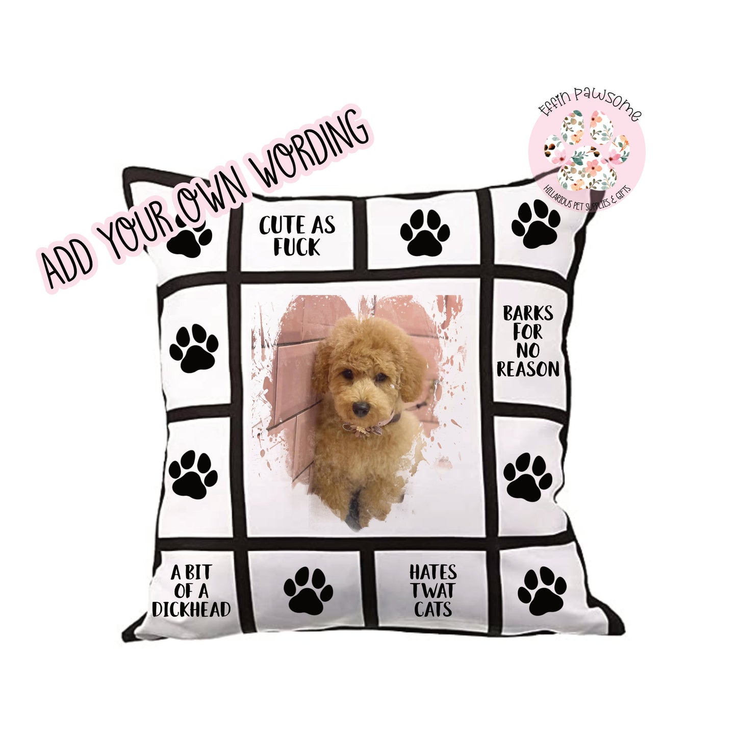 Personalised Photo| Pet Cushion Cover | Funny Dog | Sweary Home Gift | Home Decor | Dickhead Dog | Novelty Gift | Christmas Gift | Birthday