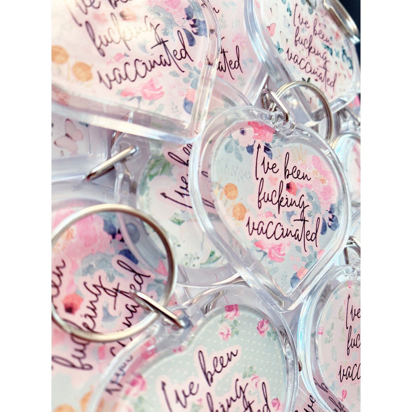 Heart keyring - I’ve been fucking vaccinated