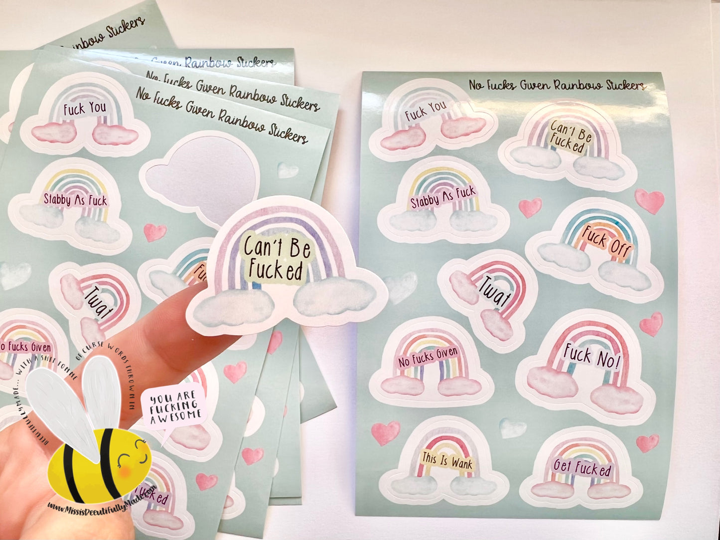 Sticker Sheet - No fucks given rainbow stickers