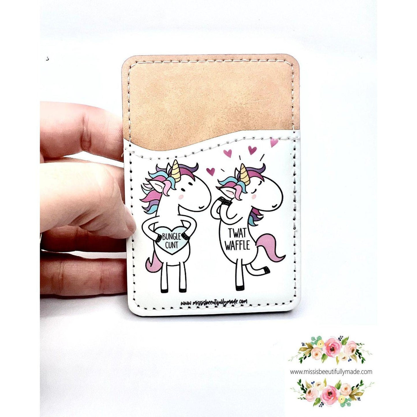 Leather Phone Case Wallet - Unicorn twatwaffle & bunglecunt (white)