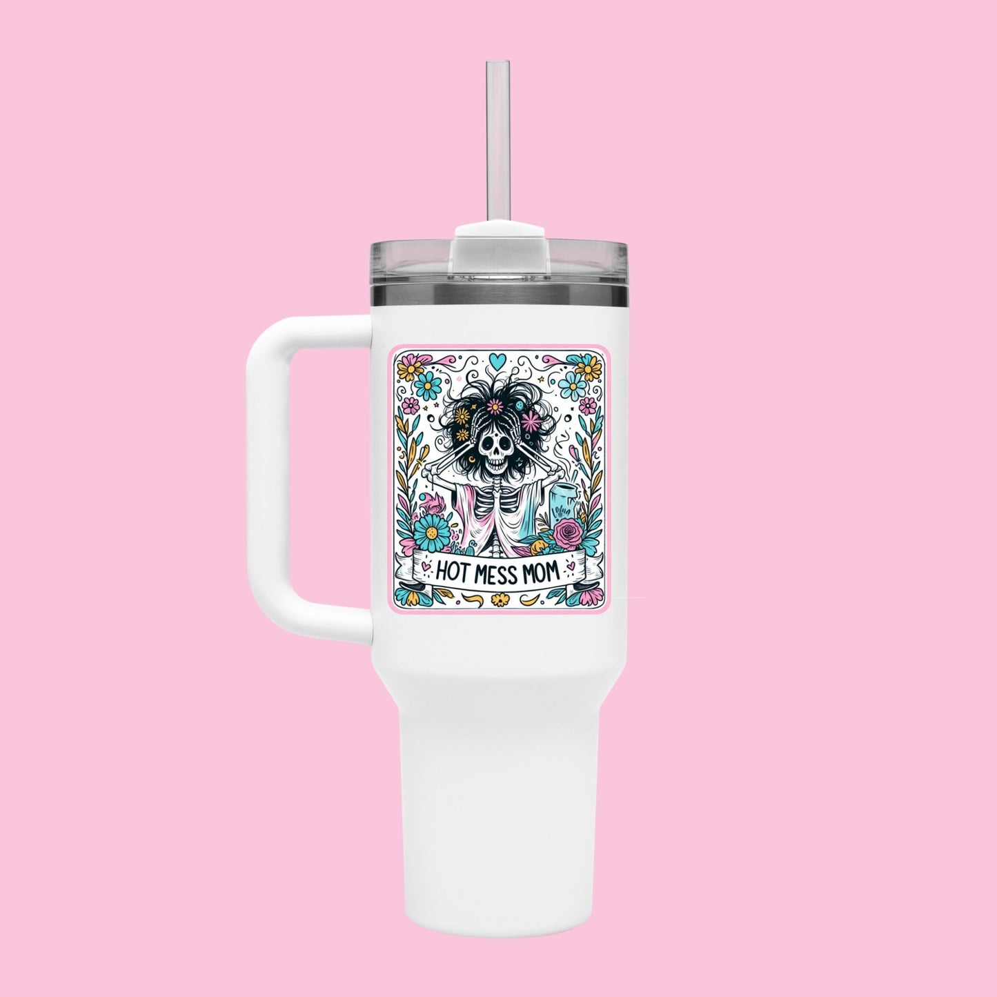 40oz Tumbler (pink glitter) - Mom Tarot Card Designs