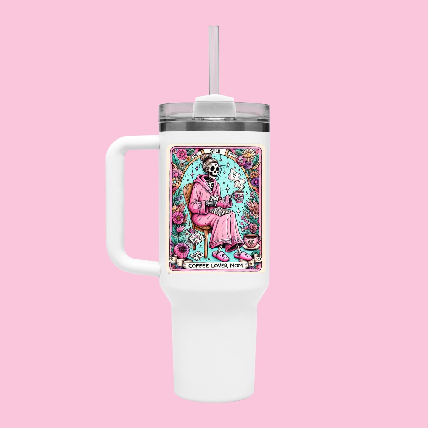 40oz Tumbler (pink glitter) - Mom Tarot Card Designs