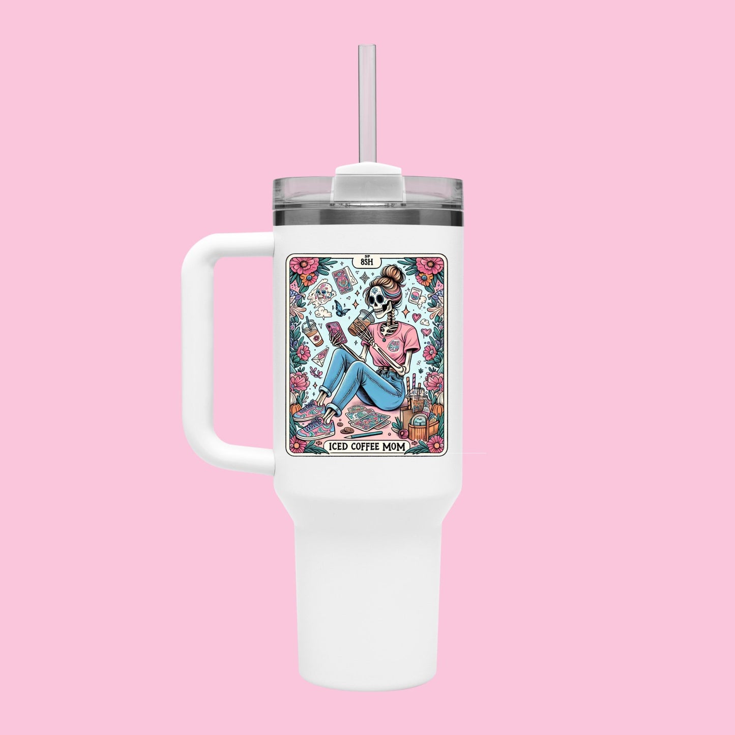 40oz Tumbler (pink glitter) - Mom Tarot Card Designs