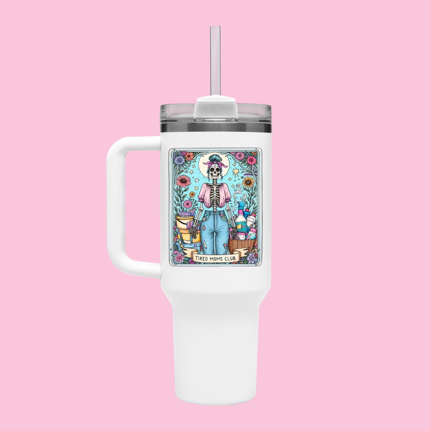 40oz Tumbler (pink glitter) - Mom Tarot Card Designs