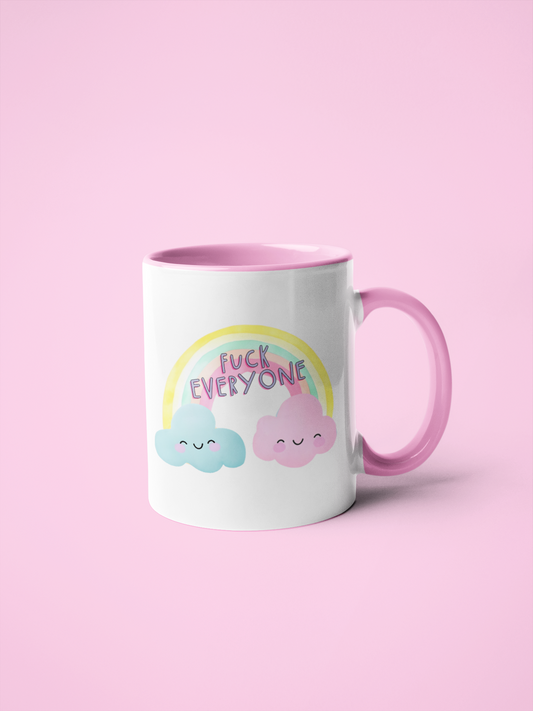 White Mug With Pastel rainbow and quote ' Fuck Everyone'