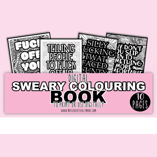 Adult digital colouring book download with 10 sweary pages. Each page has a different Mandela design and quote. A quote example ism telling people to fuck off is a form of therapy. No physical product.