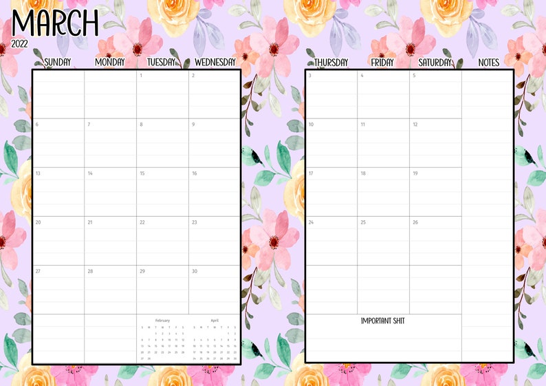 Digital notebook planner in a floral design with the quote this year I'm going to be a lot more cunty. A yearly planner with sections for notes, weekly planning and monthly planning. Funny affirmations throughout. Instant download