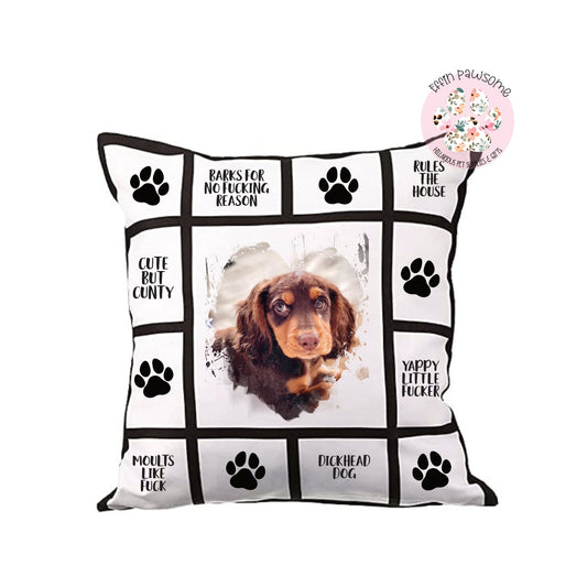 Personalised Photo|  Pet Cushion Cover | Funny Dog | Sweary Home Gift | Home Decor | Dickhead Dog | Novelty Gift | Christmas Gift | Birthday