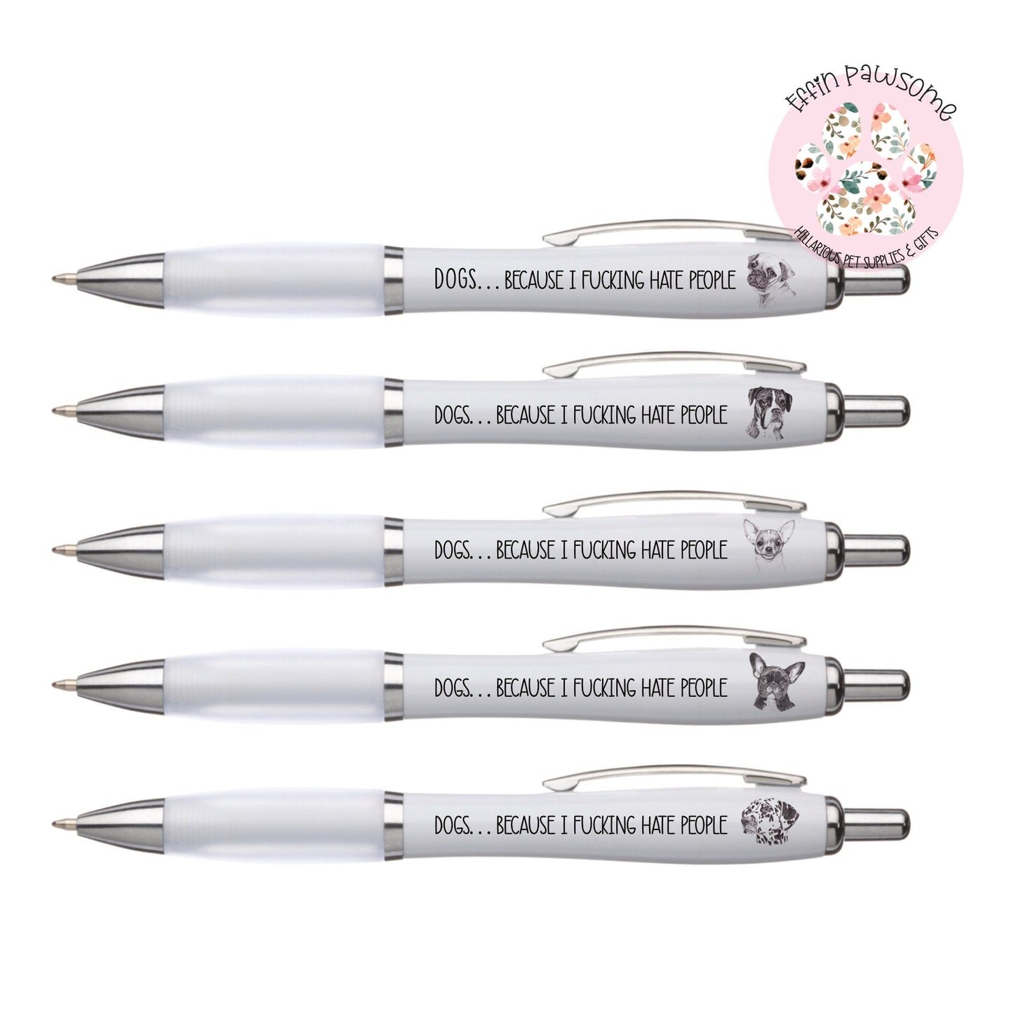 Hate People Dog Pen | Pet & Stationery Lovers | Chihuahua | Pug | French Bulldog | Dalmatian | Boxer | Gift Set | Office Pens | Sarcastic