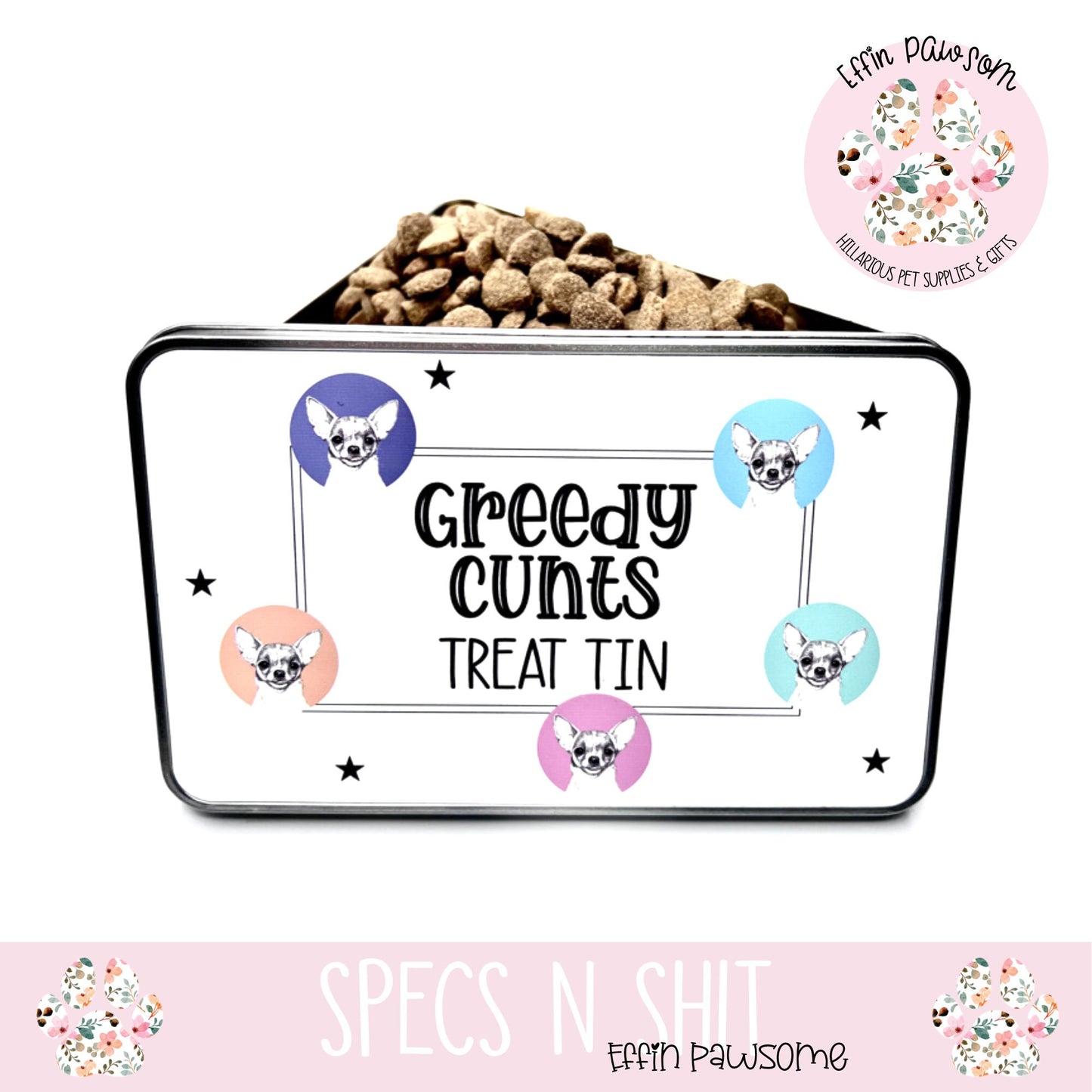Greedy Cunts Treat Tin | Dog Treats, Dog Breeds | New Pet Gift | Storage Idea | New Home Gift | New Pet | Biscuit Tin | Storage Tin | Funny