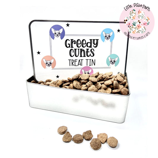 Greedy Cunts Treat Tin | Dog Treats, Dog Breeds | New Pet Gift | Storage Idea | New Home Gift | New Pet | Biscuit Tin | Storage Tin | Funny