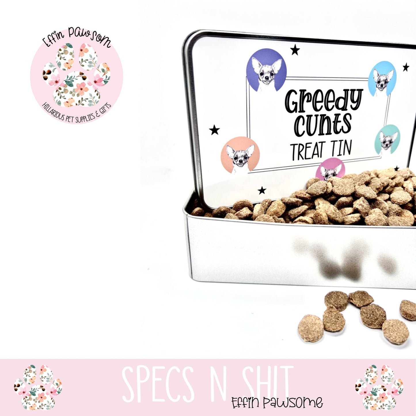 Greedy Cunts Treat Tin | Dog Treats, Dog Breeds | New Pet Gift | Storage Idea | New Home Gift | New Pet | Biscuit Tin | Storage Tin | Funny