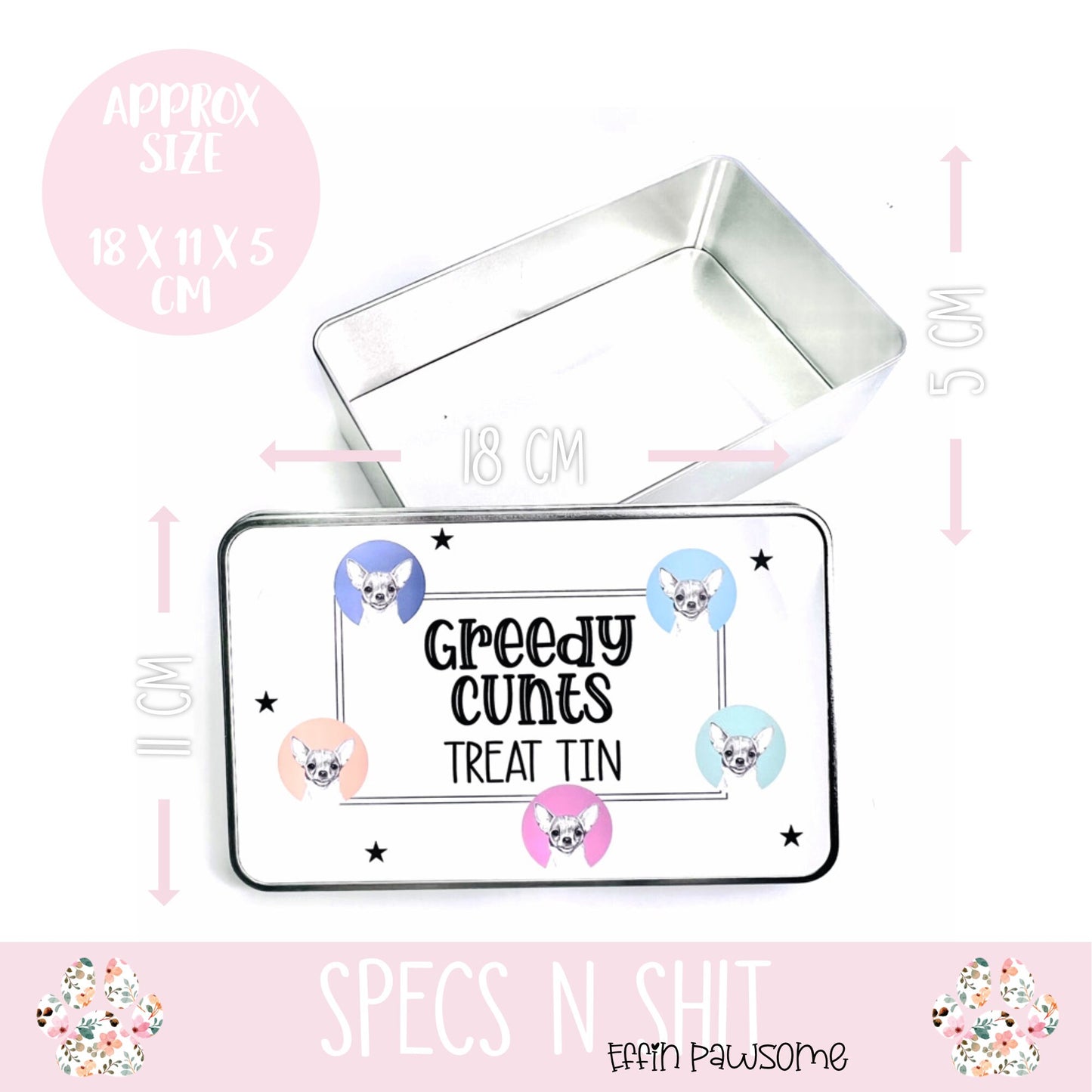 Greedy Cunts Treat Tin | Dog Treats, Dog Breeds | New Pet Gift | Storage Idea | New Home Gift | New Pet | Biscuit Tin | Storage Tin | Funny