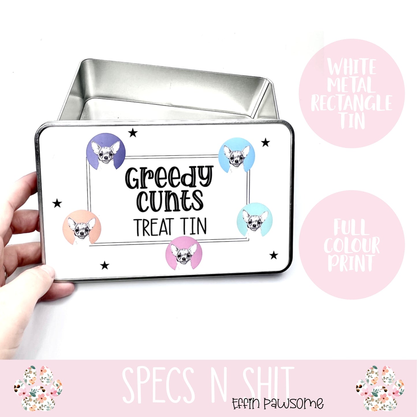 Greedy Cunts Treat Tin | Dog Treats, Dog Breeds | New Pet Gift | Storage Idea | New Home Gift | New Pet | Biscuit Tin | Storage Tin | Funny