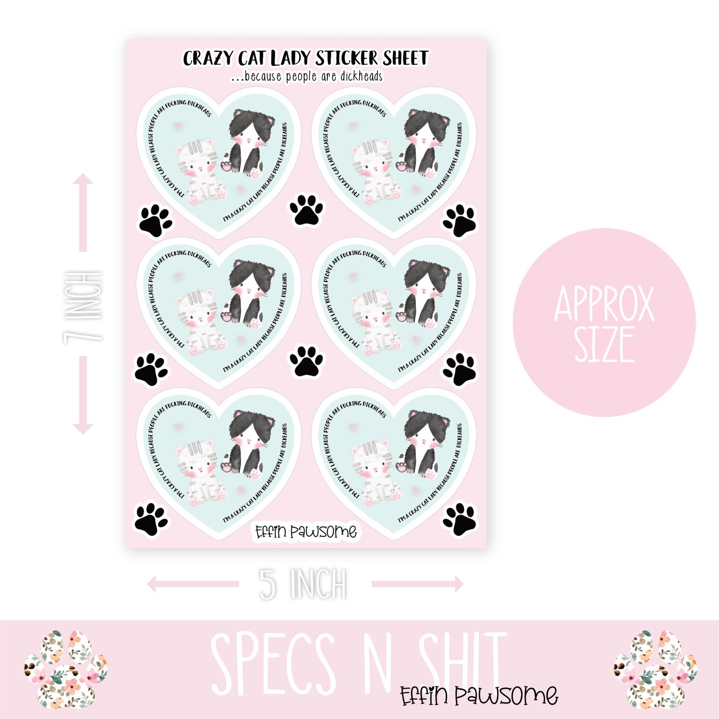 Cat Lady Sticker Sheet | Cat Stickers | Kitten stickers | Sticker Sheet | Journal Stickers | Novelty Gift Idea | Funny Decals | Cat Lovers