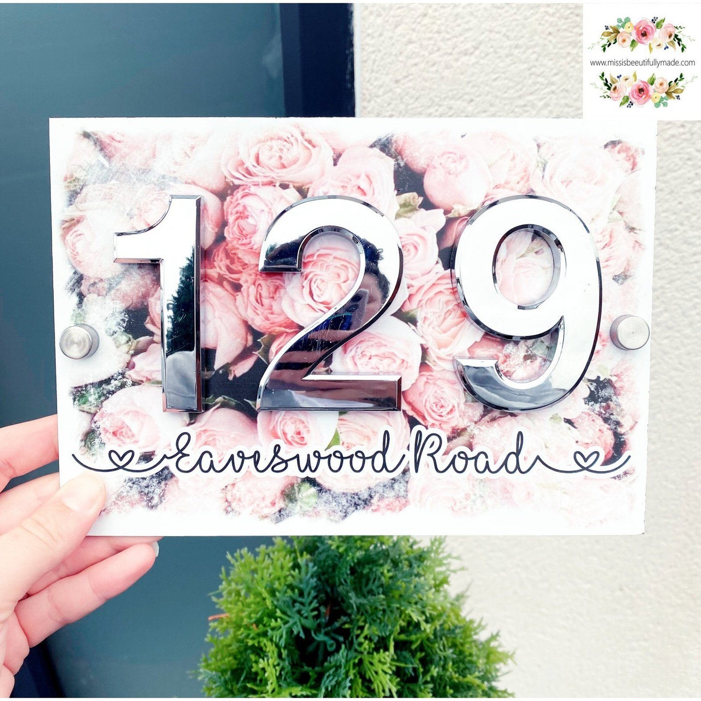 Metal Door Sign - Pink floral design