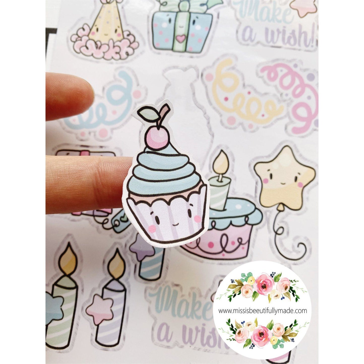 Handmade birthday planner book, high quality papers & embellishments. Cute kawaii design, light pastel rainbow colours and gold glitters. Contains pages for keeping track of upcoming birthdays, gift tracker pages, a folder for storing cards.