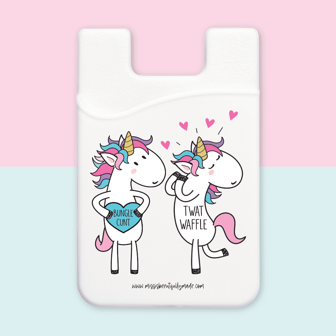 Phone Case Wallet - Unicorn twatwaffle & bunglecunt (white)