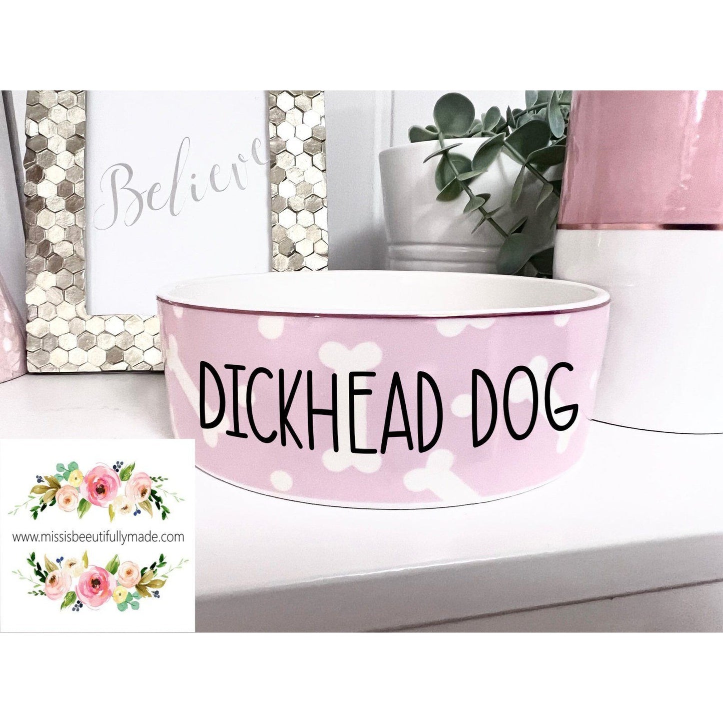 Dog Bowl - Dick head Dog Dog bone design