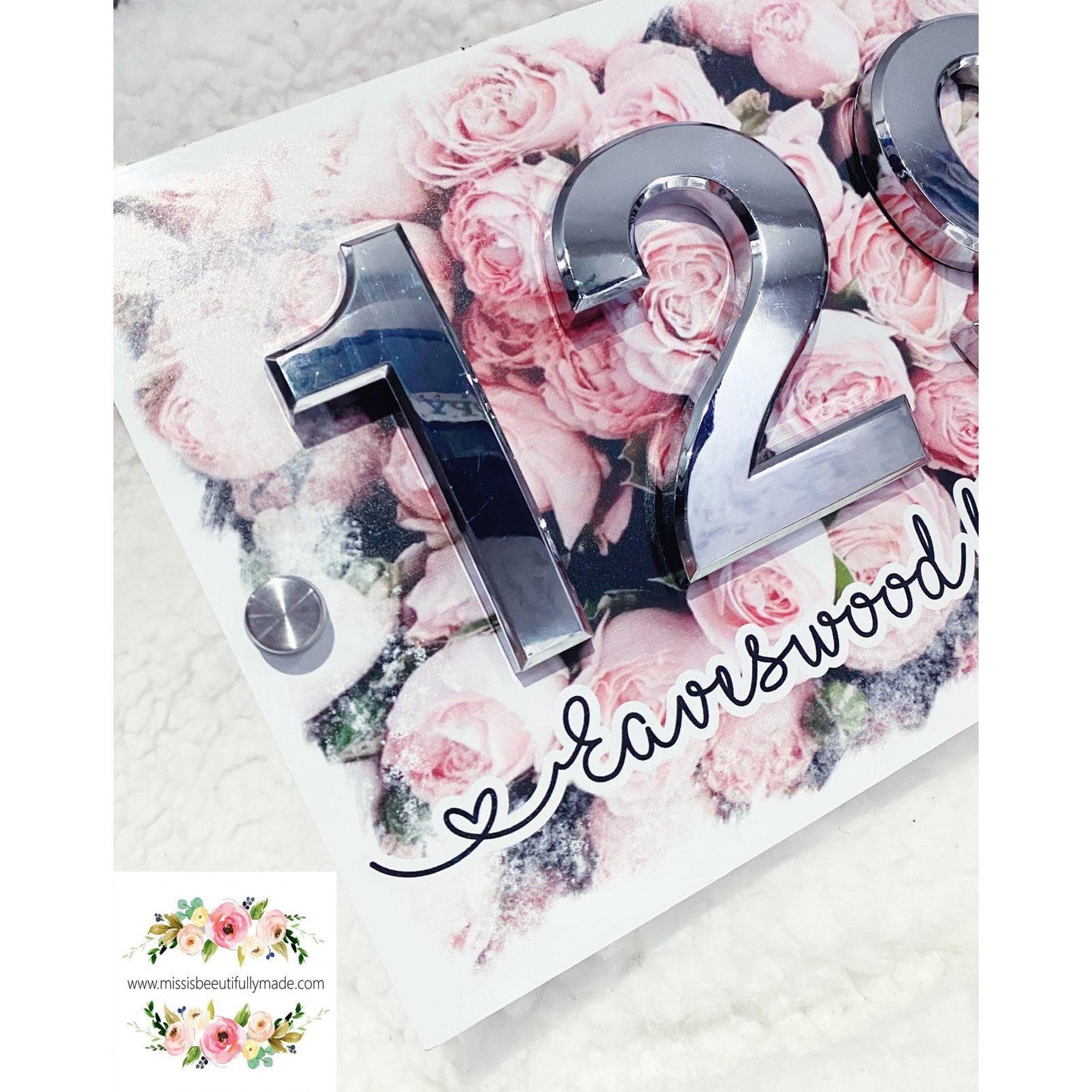 Metal Door Sign - Pink floral design