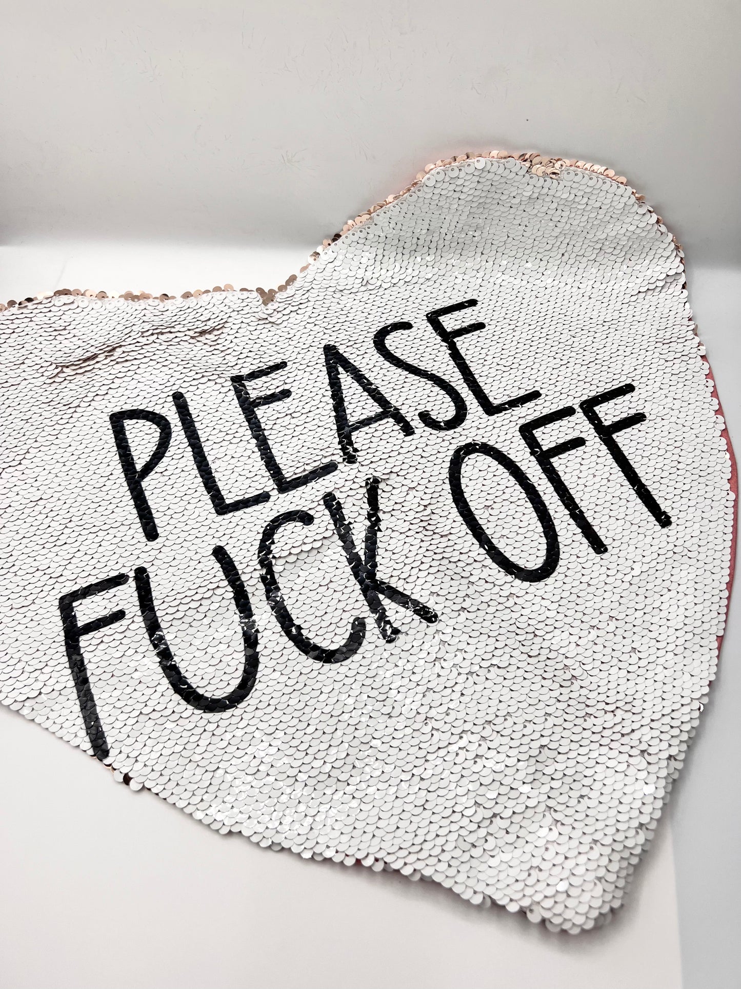 Please fuck off heart sequin cushion cover